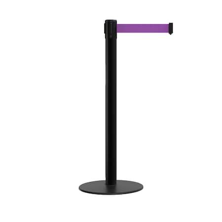 Montour Line Stanchion Belt Barrier Flat Base Black Post 9 ft. Purple Belt S400-BK-PE-90